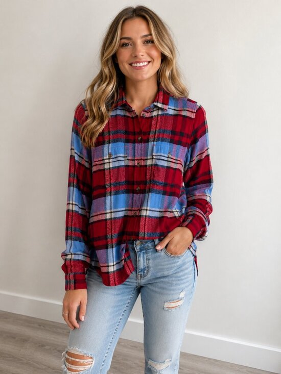 American Eagle Outfitters Tops - American Eagle Ahh-mazingly Soft Red & Blue Plaid Flannel Top Size Small